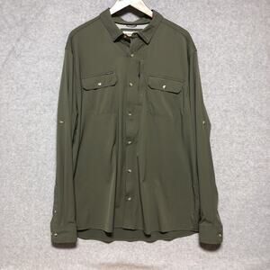 Poncho Button Up Shirt Mens 2XL Solid Brown Long Sleeve Trim Fit Stretchy